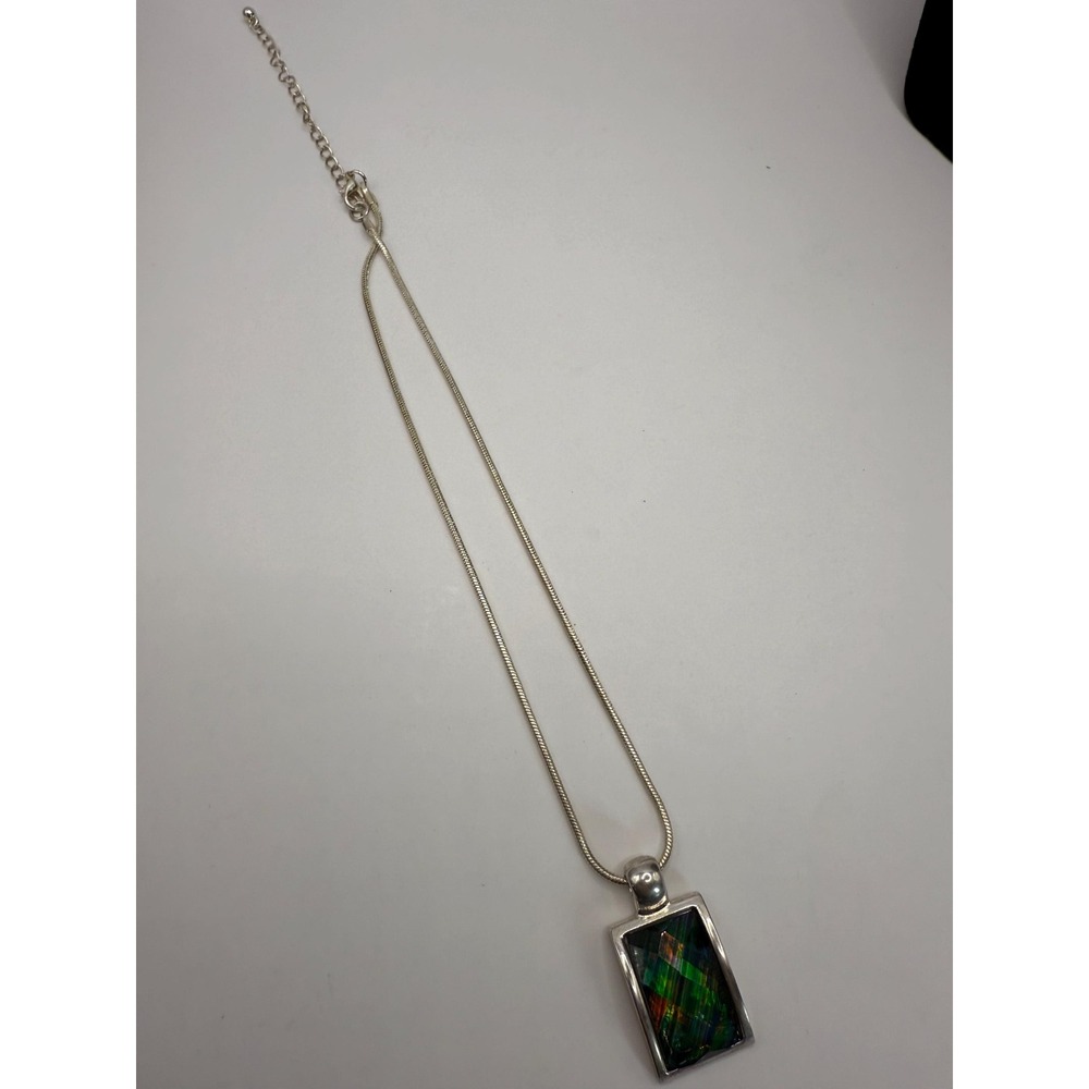 Kenneth Cole Silver Tone Rectangular Iridescent Pendant Necklace - Picture 2 of 6